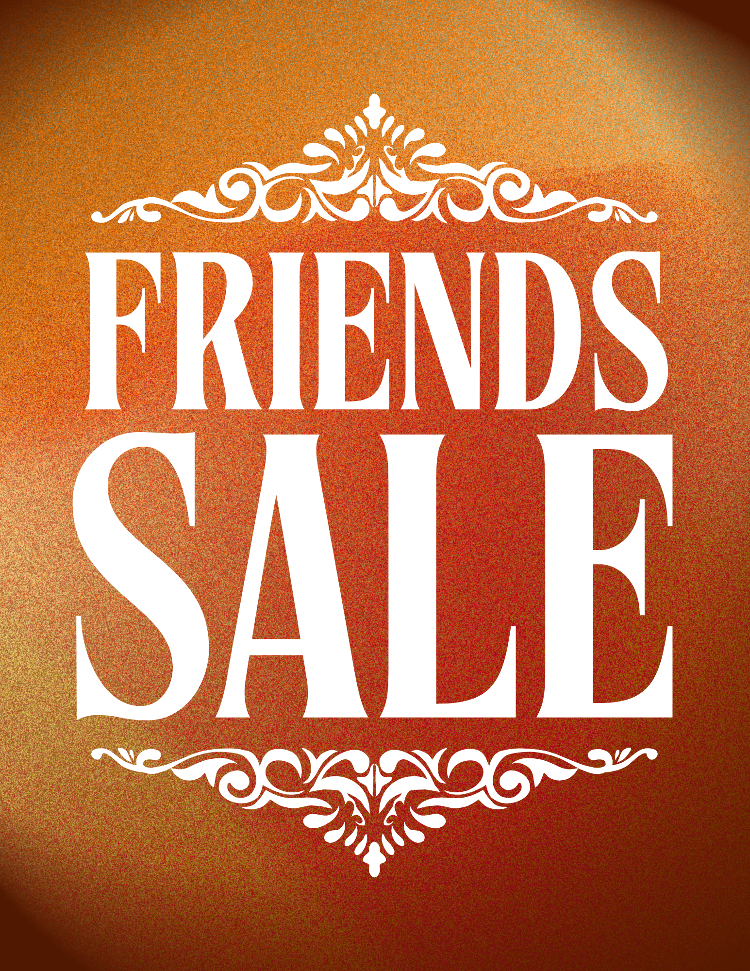 "Friends Sale" in all caps on red and orange background