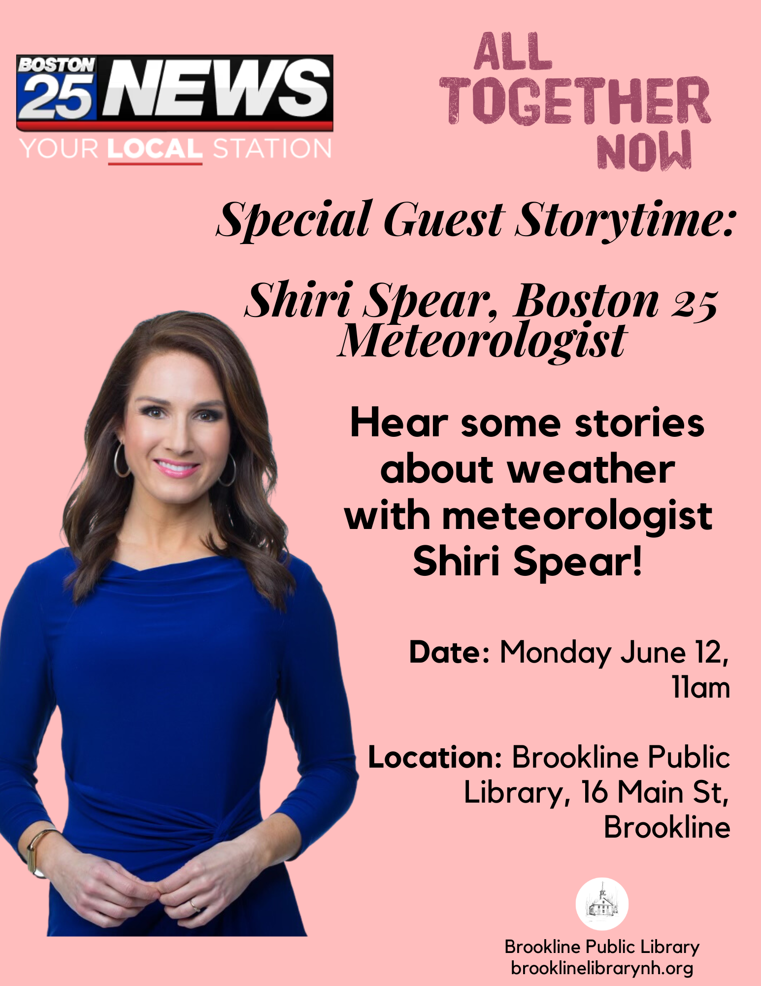 A poster with information about Shiri Spear's storytime she will be doing on June 12