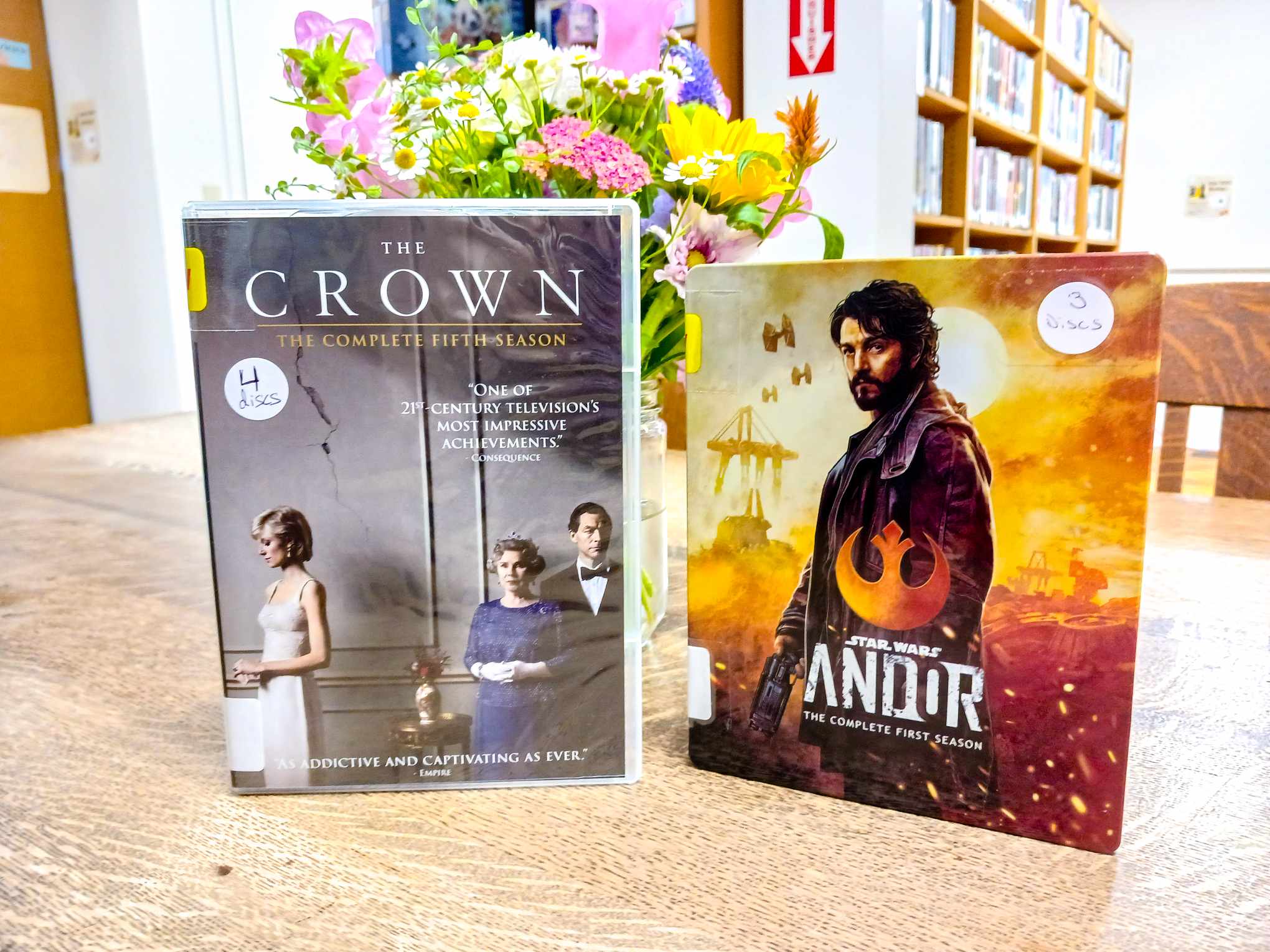 photograph of DVDs - Andor and The Crown (5th Season)