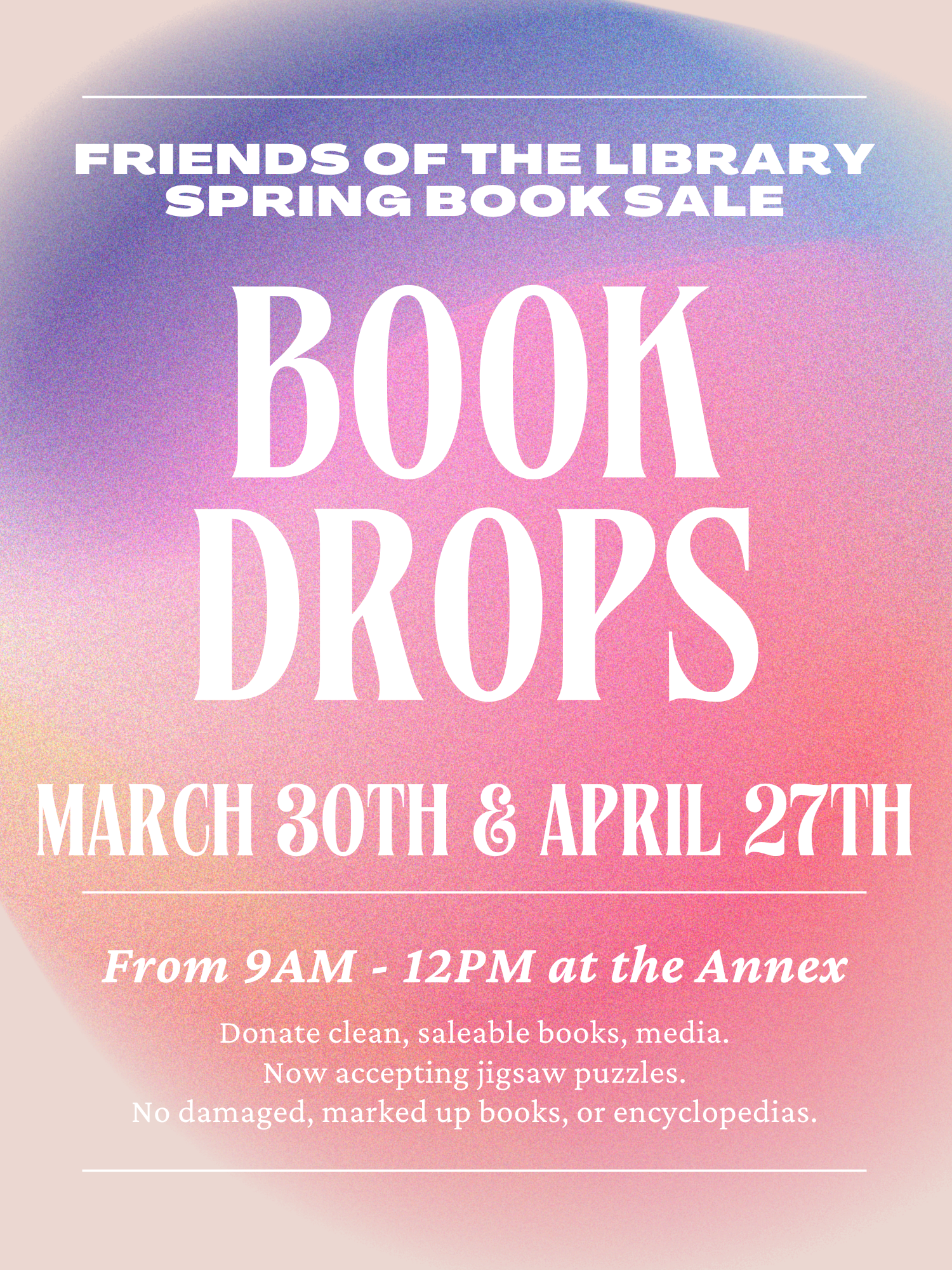 book drop info flyer - pink gradient