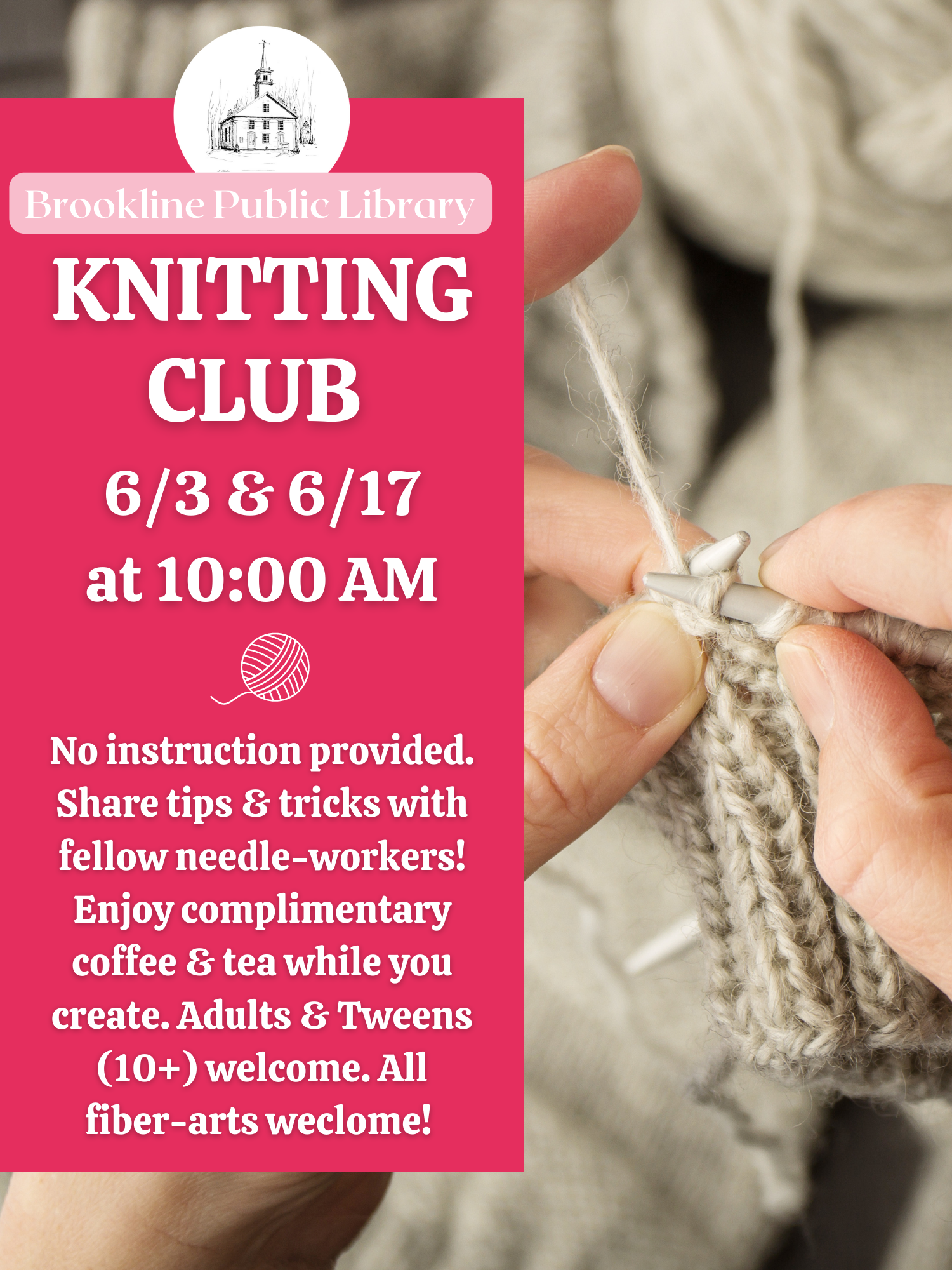 knitting hands and text