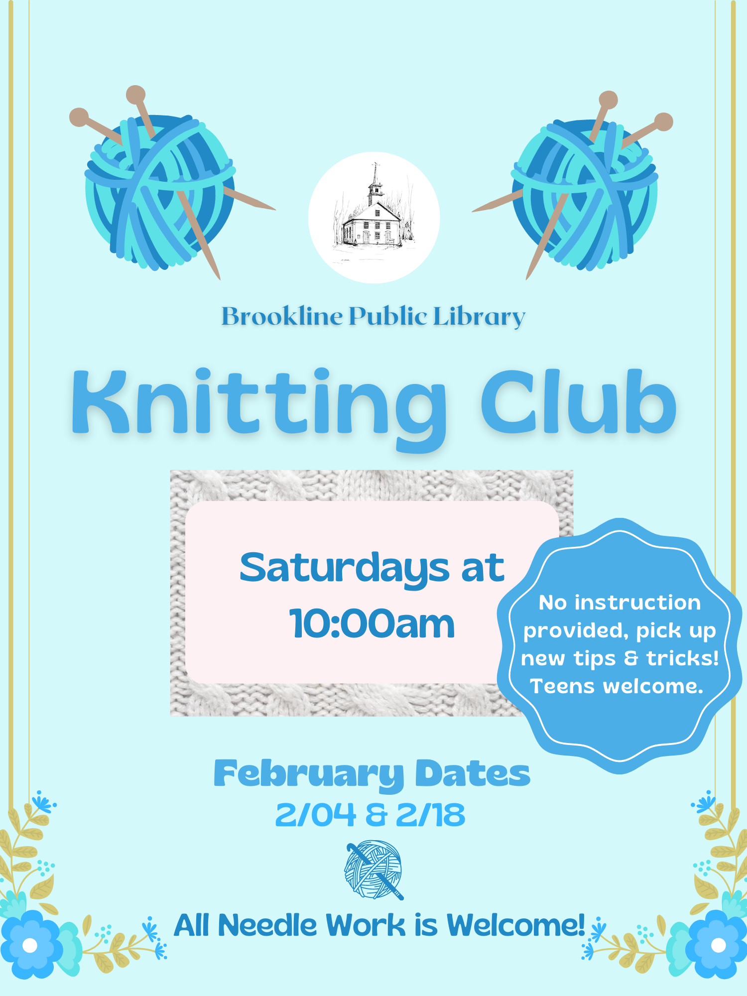 knitting tools and text