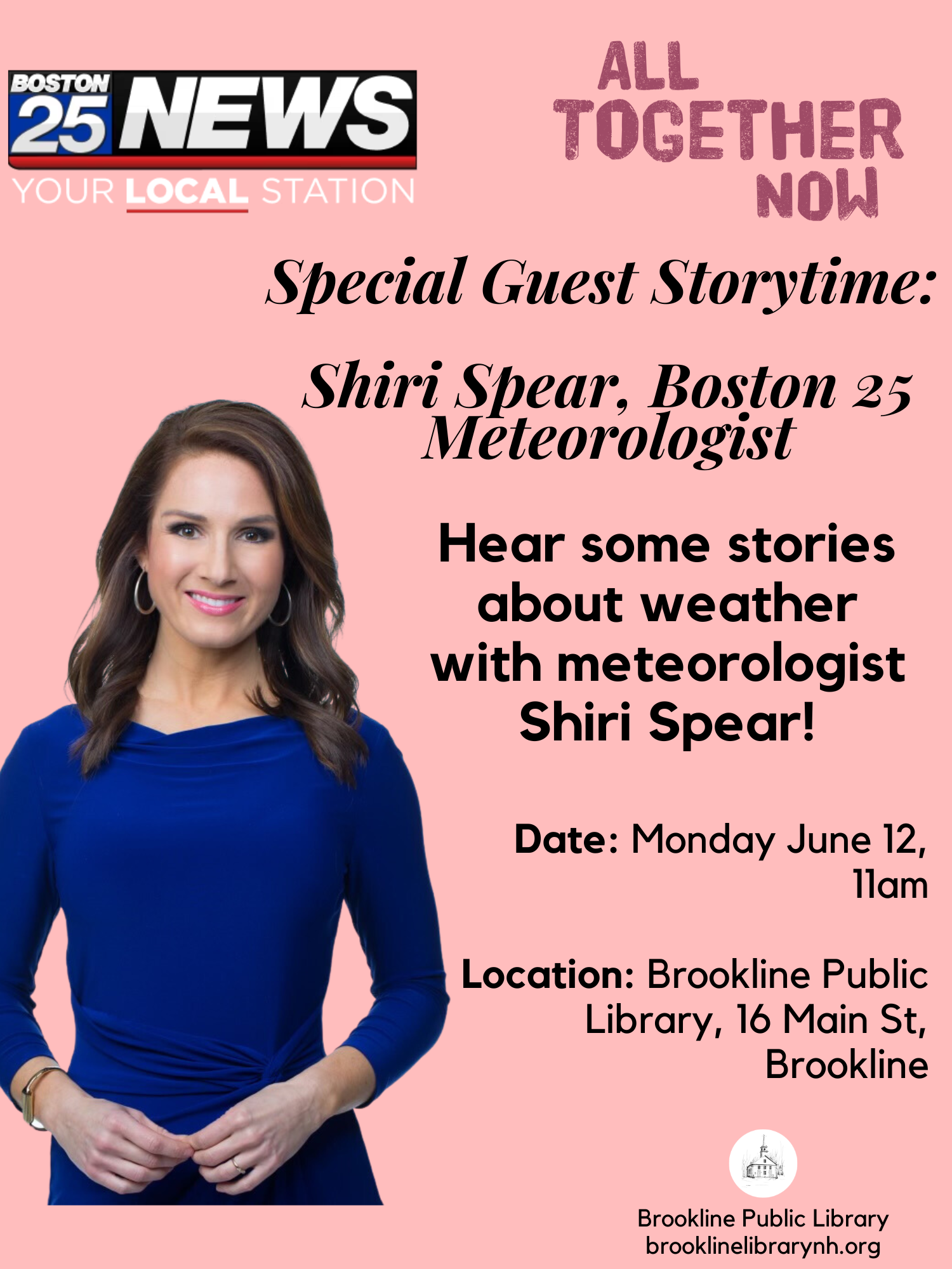A poster with information about Shiri Spear's storytime she will be doing on June 12