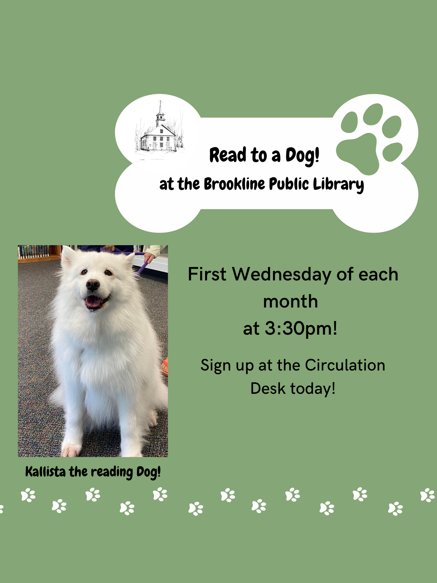 Kallie the reading dog and text