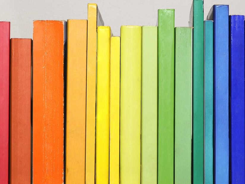 An image of rainbow books.